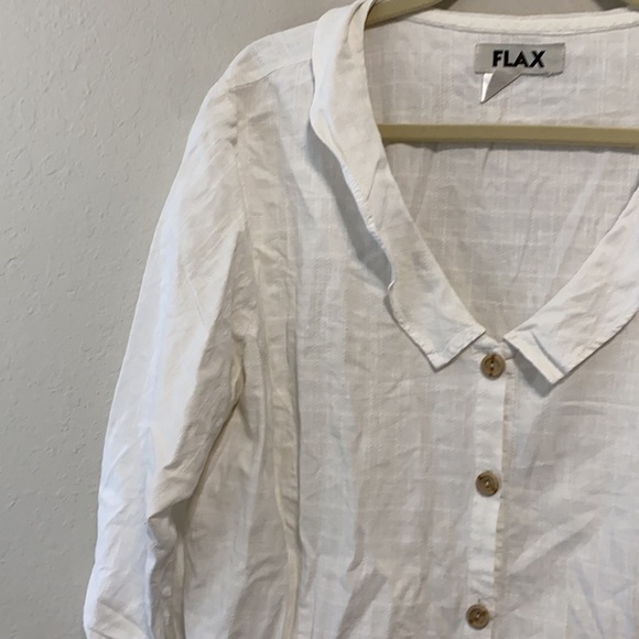 L FLAX White Lagenlook Button Down Shirt. 100% cotton. Runs a little large - Picture 3 of 9